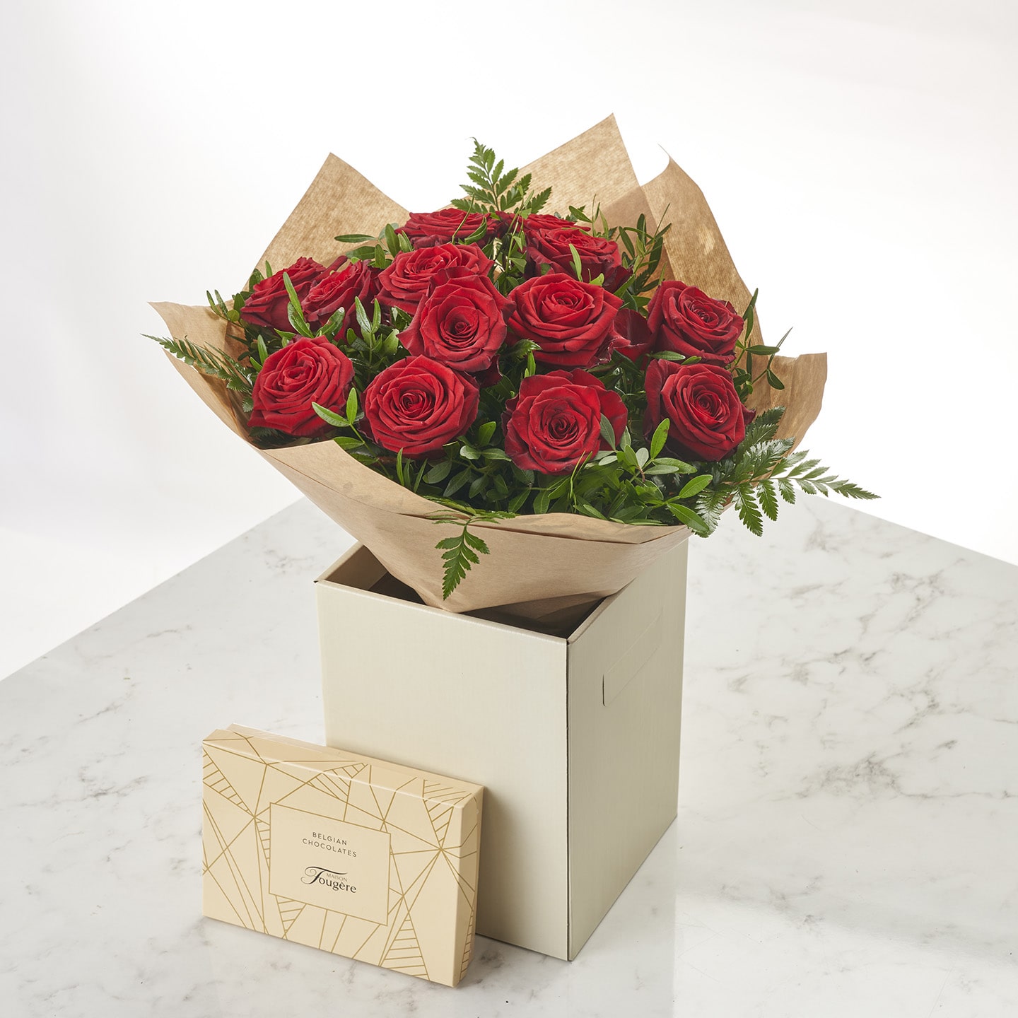 Dozen Red Roses and Chocolate